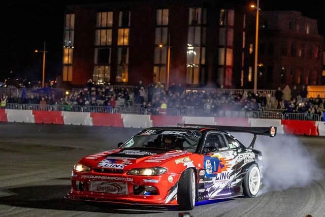 Kevin Quinn at the sold-out Red Bull Car Park Drift which brought 5,000 motorsports fans to the spectacle across two days at the Titanic Quarter, Belfast.
 INPHO/Morgan Treacy