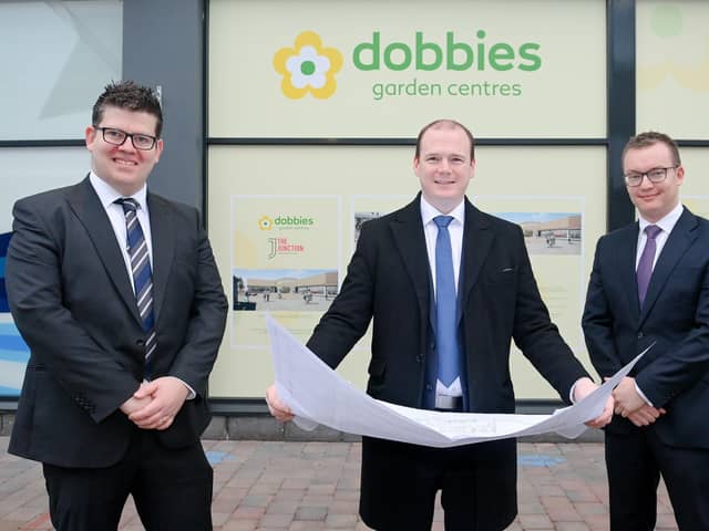 Pictured (L-R): Chris Flynn, Centre Director, The Junction; Gordon Lyons, Economy Minister and Craig Stewart, Senior Asset Manager, Lotus Property. The Economy Minister was at The Junction Retail & Leisure Park this week to visit the proposed site for a new 110,000 sq. ft Dobbies garden centre.