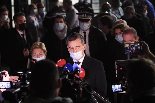 French Interior Minister Gerald Darmanin answers the press in Calais, northern France, Wednesday, November 24, 2021 after at least 31 migrants bound for Britain died when their boat sank in the English Channel (AP Photo)