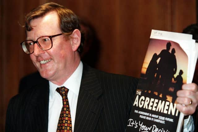 David Trimble, seen here at the time of the 1998 Good Friday Agreement that he helped negotiate, says in the book that the a massive change in the constitutional position of NI is manifesting itself in disruption to GB-NI trade, a serious escalation in costs and some businesses not supplying NI