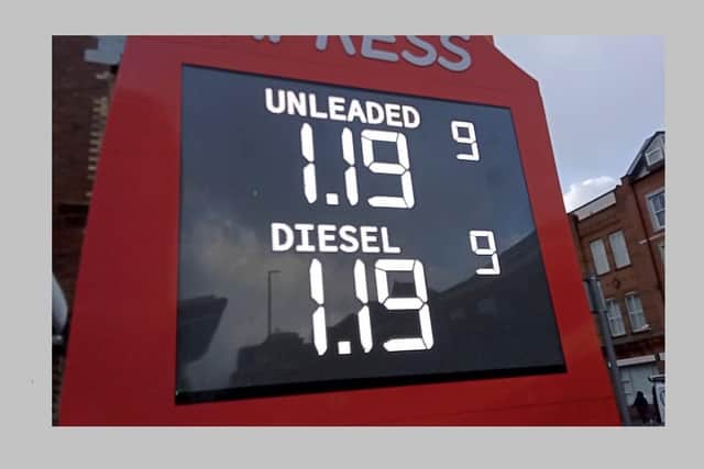 The low price petrol and diesel offer from Go as seen in Great Victoria Street in Belfast on November 26 2021