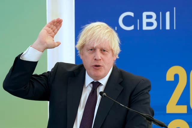The Prime Minister Boris Johnson during his disastrous adress to the CBI in Tyneside on Monday November 22, 2021. Photo: Owen Humphreys/PA Wire