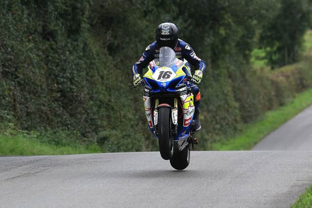 Mike Browne in action on the Burrows Engineering/RK Racing Suzuki at the Cookstown 100 in September.