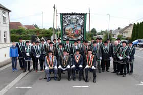 Officers of East Tyrone Royal Black District and Sovereign Grand Master Rev William Anderson with sir knights of Gravesend RBP 65 (Cookstown) at the  dedication of a new banner earlier this year. Pics: Andrew Baird
