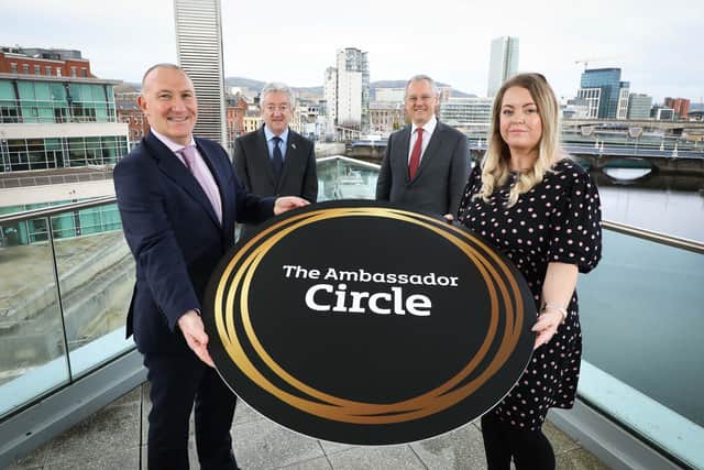Gerry Lennon, chief executive of Visit Belfast, John McGrillen, Tourism Northern Ireland chief executive, Kevin Holland, Invest NI chief executive and Sarah Gribben, Ambassador Circle programme manager