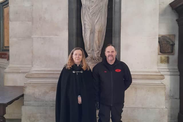 Robert Maxwell in St Paul’s Cathedral with Rev Canon Dr Paula Gooder before setting out on the 'Walk of Hope'