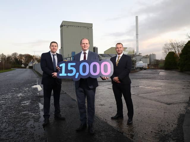 Dale Farm site manager, Diarmaid Currie, Economy Minister Gordon Lyons and Shane Haslem, programme and commercial director at Fibrus