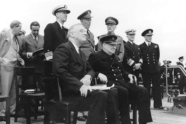 Roosevelt with Churchill during 1941’s meeting at Placentia Bay, by which point the US had committed to a policy of ‘all aid’ to the Allied cause