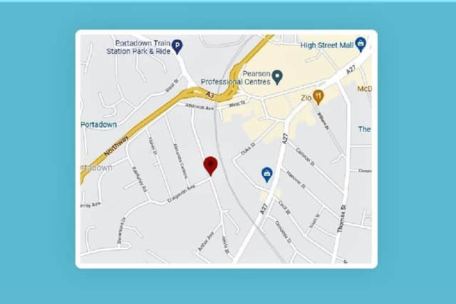 Map of Portadown (the red point indicates the junction of Jervis Street and Craigavon Avenue)