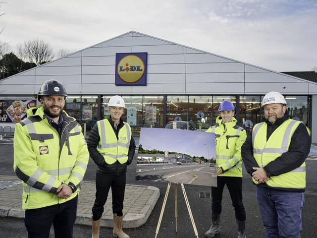 Scott Nelson, senior construction manager, Lidl NI, Damien Murray, director, Geda Construction, Chris Speers, regional property executive, Lidl NI and Neil Matthewman, site manager, Geda Construction