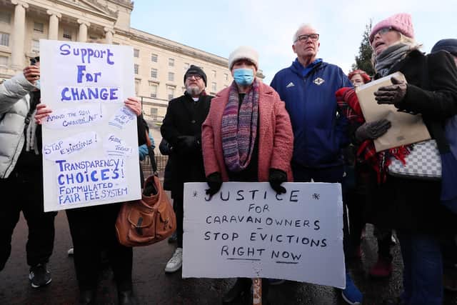 Press Eye - Belfast - Northern Ireland - 6th December 2021

Caravan owners take their protest to Stormont, east Belfast, to highlight the ongoing issues they have with some site owners.  .

Picture by Jonathan Porter/PressEye