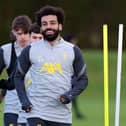 Mohamed Salah during a training session ahead of Liverpool facing AC Milan in the Champions League. Pic by PA.