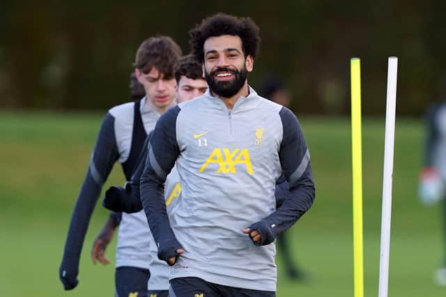 Mohamed Salah during a training session ahead of Liverpool facing AC Milan in the Champions League. Pic by PA.