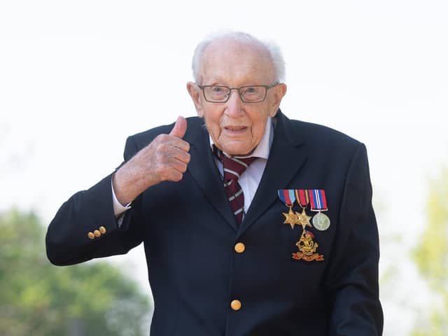 The then 99-year-old war veteran Captain Tom Moore at his home in Marston Moretaine