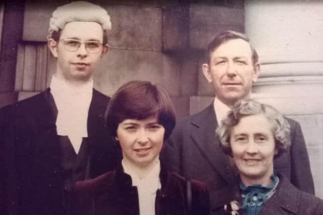 Edgar Graham, on the day he was called to the bar, left, with his sister Anne, below centre, and father Norman, top right, and mother Anna, right. This image was taken a few years before his murder in 1983 by the IRA, when he was aged 29