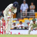 England's Rory Burns is bowled first ball during day one of the first Ashes cricket test at the Gabba in Brisbane, Australia. Pic by PA.