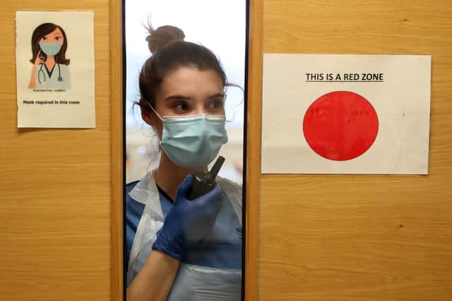 A nurse in a hospital red zone