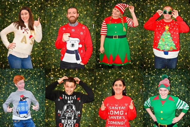 Shoppers in Scotland show off their Christmas jumpers for Christmas Jumper Day.