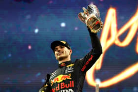 Max Verstappen celebrates on the podium during the F1 Grand Prix of Abu Dhabi