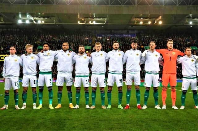 NI players stand for God Save the Queen ahead of a clash with Italy; this letter-writer says that the anthem belongs to the whole UK, so it should only be played when a team is representing the entire UK – not just part of it