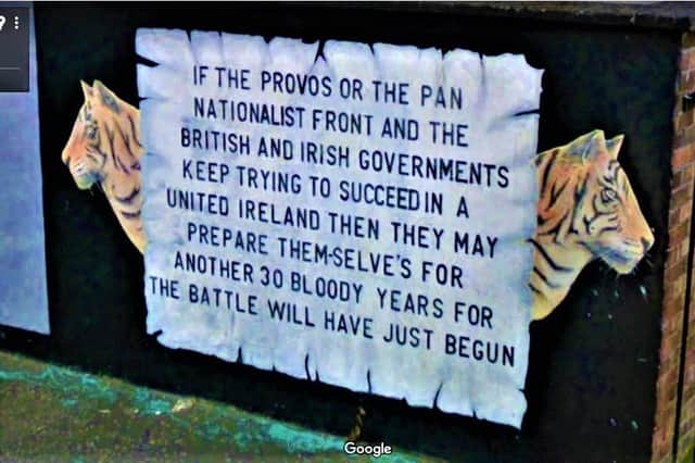 A mural on a now-demolished wall in Tiger's Bay, north Belfast, warning of dire consequences arising from the push towards a united Ireland