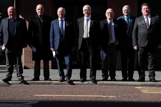 File photo dated 20/3/2018 of even of the 14 'Hooded' men, who were kept in hoods interned in Northern Ireland in 1971, (from left) Jim Auld, Patrick McNally, Liam Shannon, Francis McGuigan, Davy Rodgers, Brian Turley and Joe Clarke.
