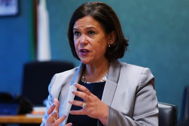 Sinn Fein leader Mary Lou McDonald during an interview in her office at Leinster House in Dublin. Photo: PA/Brian Lawless