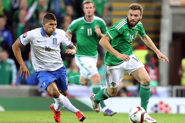 Stuart Dallas in action against Greece in the European Championship qualifier at Windsor Park back in 2015