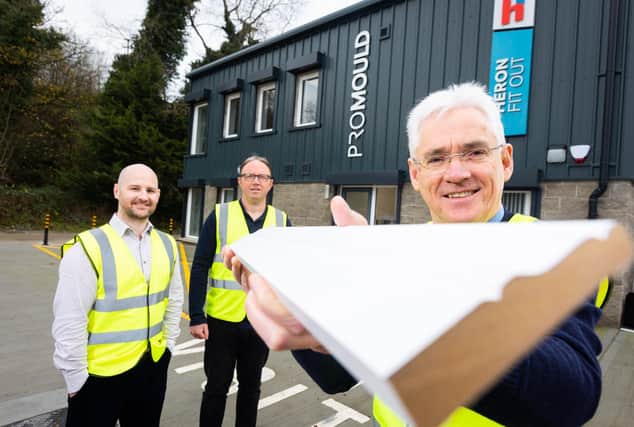 Julian Knipe, commercial manager, Heron Fit Out, Chris McCreanor, general manager, Northern Mouldings Ltd (Promould) and Martin Blaney, manufacturing director, Heron Bros