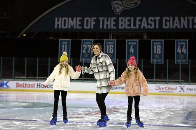 Poppy, Laura and Pippa Drummond from Ballymena pictured at the Winter Skate public ice skating event at The SSE Arena, Belfast