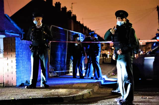Press Eye - Belfast - Northern Ireland - 18th December 2021PSNI at the scene of a shooting in the Rodney Drive area of west Belfast this evening.  Photo by Kelvin Boyes / Press Eye.