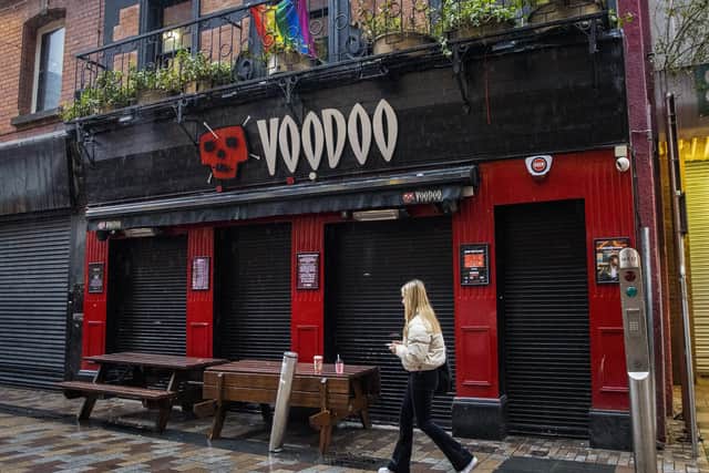 Closed Voodoo nightclub in Belfast today. Owner's of the popular nightclub took the decision to close until after Christmas posting a message on their Facebook account. Meanwhile, the PA news agency understands that a move to close nightclubs was agreed at a virtual meeting of the powersharing Executive on Wednesday.  Picture: Liam McBurney/PA Wire