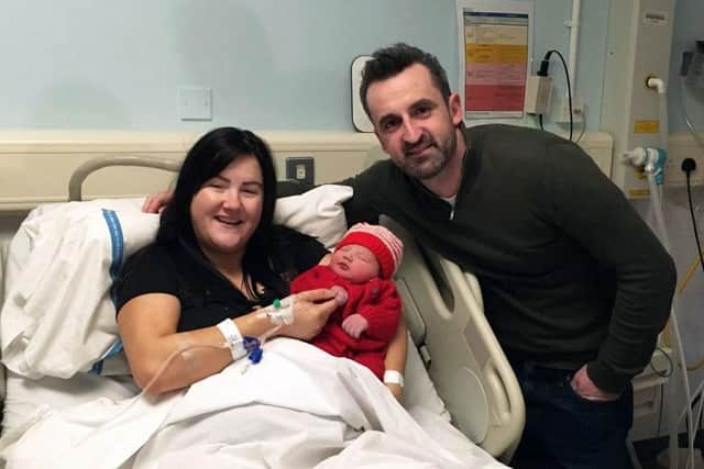 Michelle and Robert Niblock from Magherafelt welcomed baby Nathan weighing 8lb 1oz at 0854 at the Royal Victoria Hospital. Pic Colm Lenaghan/ Pacemaker