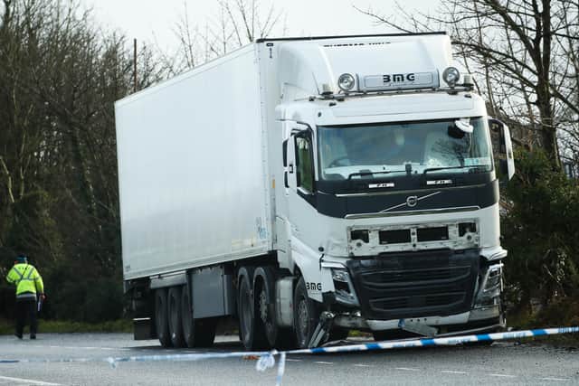 The scene where three men have died following a two-vehicle crash in Co Tyrone.
Photo: Press Eye