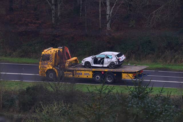 Police at the scene of a fatal RTC on the Omagh Road area of Garvaghy. Picture by Arthur Allison/Pacemaker Press.