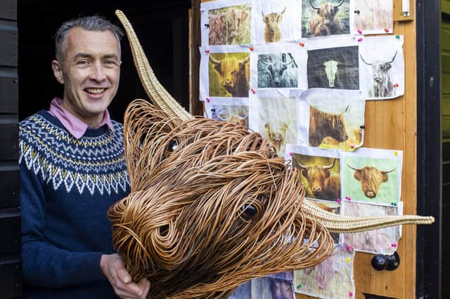 Willow weaver Bob Johnston from Bangor, Northern Ireland, whose distinctive animal head sculptures hang in homes around the world, now has a five-year waiting list for his work. Picture date: Monday December 6, 2021.