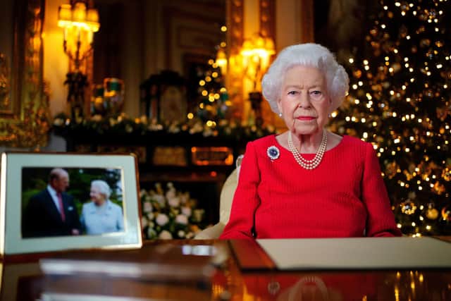 The Queen records her annual Christmas broadcast in the White Drawing Room in Windsor Castle, Berkshire