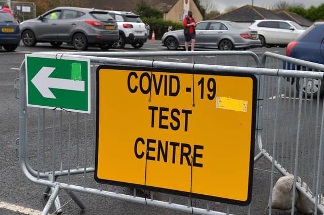 A Covid Test Centre at the Templemore Sports Complex in Londonderry