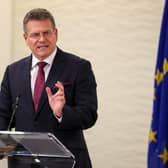 EU Commission Vice President Maros Sefcovic speaking at Europe House in Westminster, London after a meeting at Lancaster House in London, the fourth meeting to be held to attempt to resolve issues with the Northern Ireland Protocol. Picture date: Friday November 12, 2021.