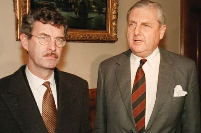 The then Tanaiste Dick Spring and Sir Patrick Mayhew, the then Secretary of State for Northern Ireland at a meeting at Stormont Castle.