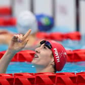Bethany Firth wins the gold medal during the women's 100m Backstroke at the Tokyo 2020 Paralympic Games in 2021. Photo by Naomi Baker/Getty Images