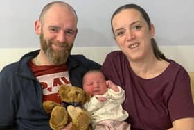 The first baby born on January 1 2022 at the Royal Victoria Hospital in Belfast was a baby girl named Elsie-Rose, weighing 9lb 4oz, born at 00.22 to parents Louise Boyd and Colin Mitchell from Belfast. Pic Pacemaker