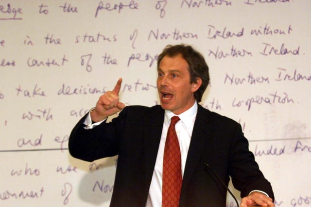 Prime Minister Tony Blair speaking at the University of Ulster in May 1998, arguing his case for the Yes vote in the Belfast Agreement referendum.  Irish officials were told that only a few years before then he had devoted little time to Northern Ireland