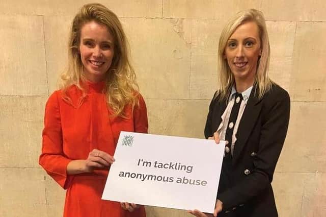 DUP MP Carla Lockhart (right) has sponsored a Private Members Bill in the House of Commons being brought forward by Conservative MP Siobhan Baillie (left) aimed at addressing the issue of online anonymity and online abuse