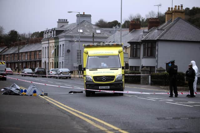 The scene in Downpatrick after a violent stabbing took place on the town's Church Street. Credit: Conor Kinahan / PACEMAKER PRESS