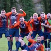 Windmill Stars players celebrate reaching the first round of the Irish Cup following their win over Tobermore United. PICTURE: Brendan Monaghan