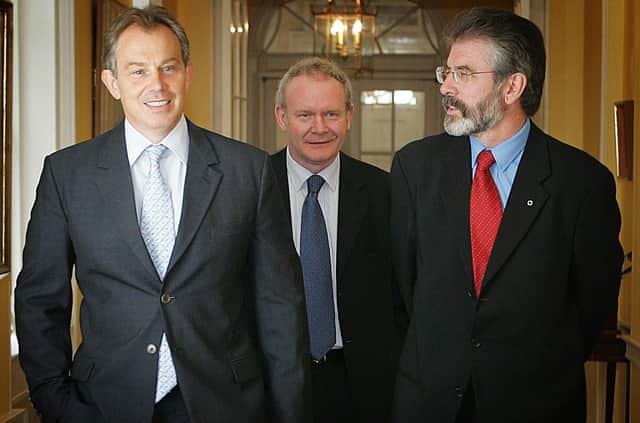 Tony Blair, seen with Martin McGuinness and Gerry Adams in 2005, with whom he negotiated in secret