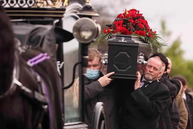 Funeral of Aiden Mann at S.Clarke & Sons funeral directors in Bangor, Co. Down.  The 28-year-old tattoo artist was murdered during a stabbing incident last week in Downpatrick.