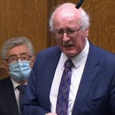 Jim Shannon becomes emotional in the House of Commons, Westminster, when asking an urgent question over the lockdown-busting Downing Street drinks party allegedly attended by Boris Johnson and his wife Carrie. Police are in contact with the Cabinet Office over claims that Martin Reynolds, a senior aide to the Prime Minister, organised a "bring your own booze" party in the garden behind No 10 during England's first lockdown in May 2020. Picture date: Tuesday January 11, 2022.
