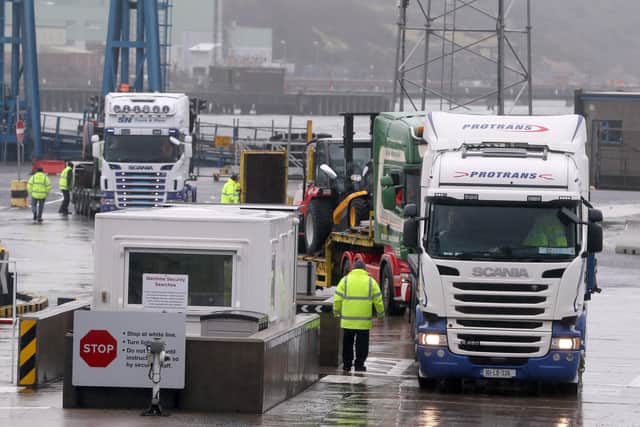 Trucks leaving the port of Larne